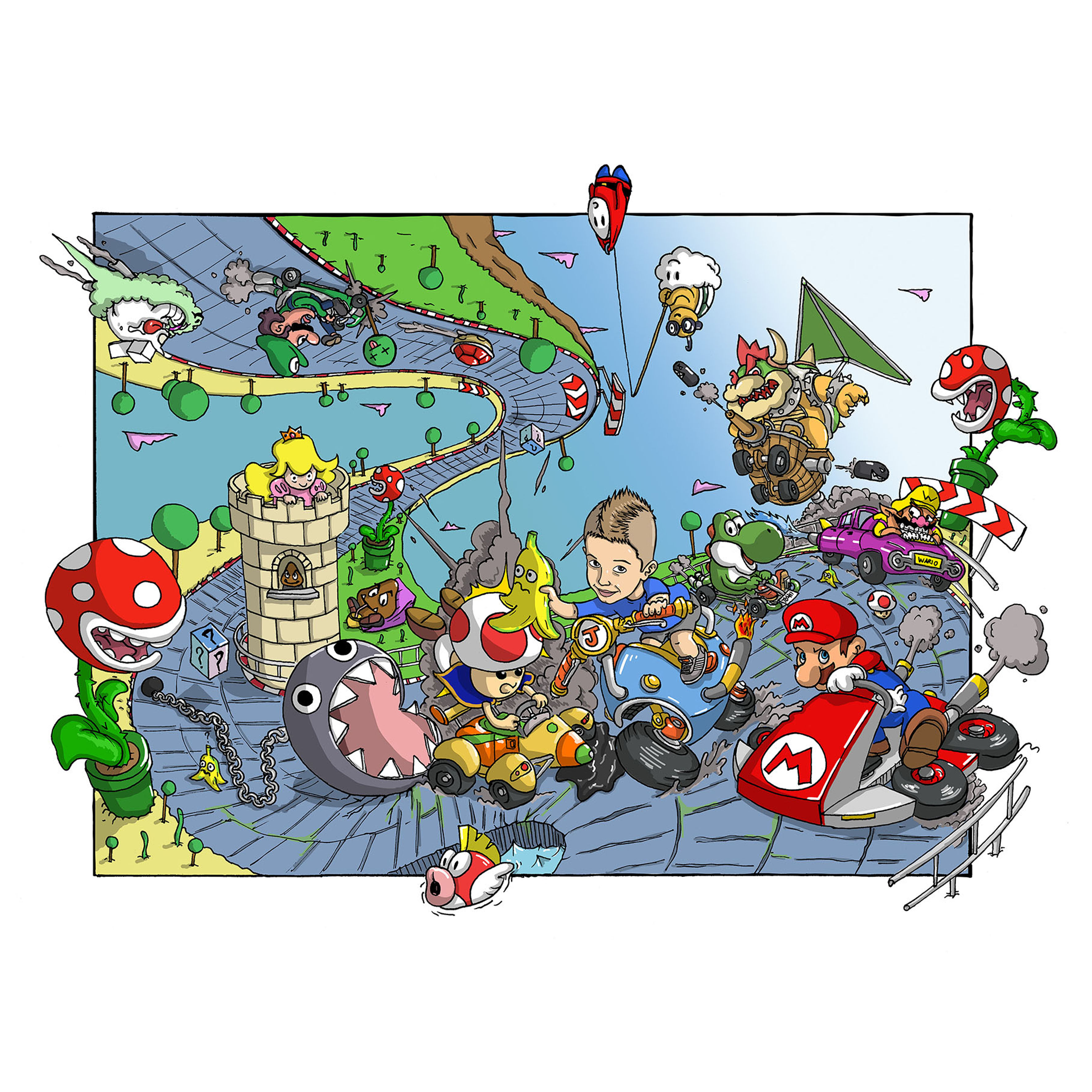 Illustration personnalisée pour un enfant thème Mario Kart