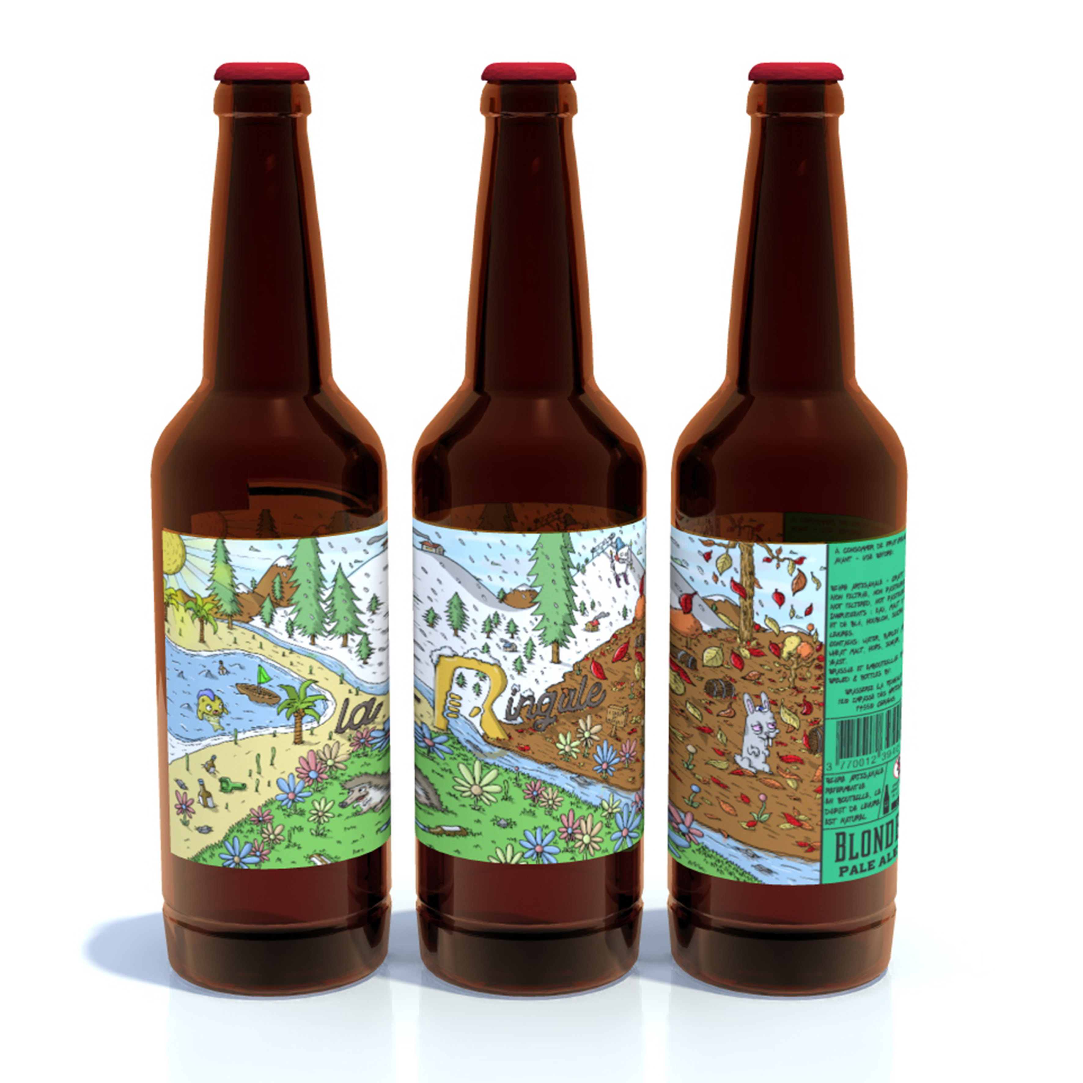 Conception des étiquettes des bouteilles de bière spéciales pour la Ringale-Bar brasserie à Cervens